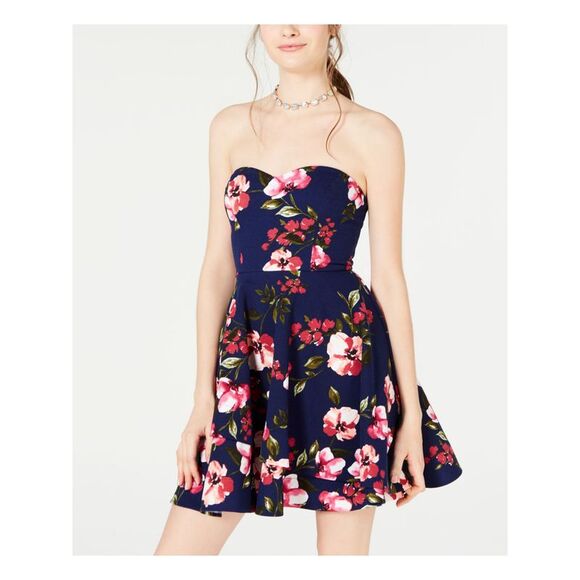 B DARLIN Womens Navy Sleeveless Strapless Mini Party Fit + Flare Dress 7\8 - Picture 1 of 4
